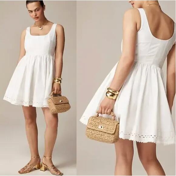 J. Crew White Fit-and-flare mini dress with rickrack trim NWT size 4 - Picture 1 of 7